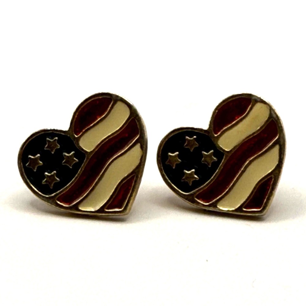 Vintage Avon Patriotic Heart Earrings – Red White Blue Novelty Jewelry‎